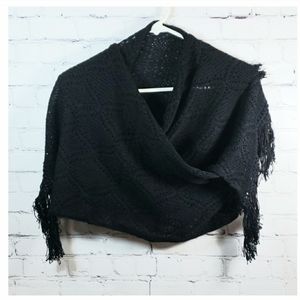 Black Knit Patterned Fringe Scarf Wrap Shawl 268